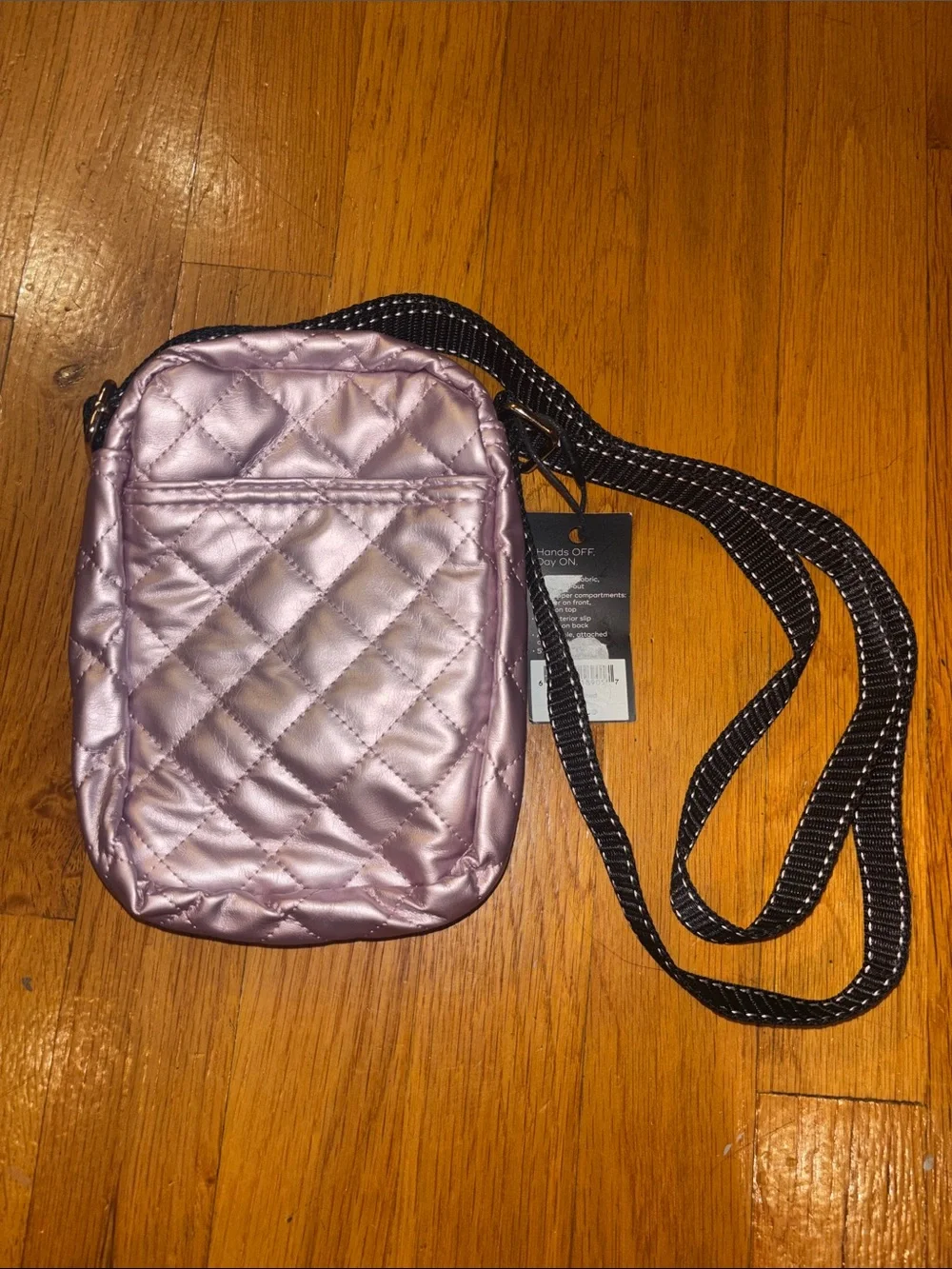 Scout Quilted Micromanager Crossbody Bag in Metallic Pink with Black Strap